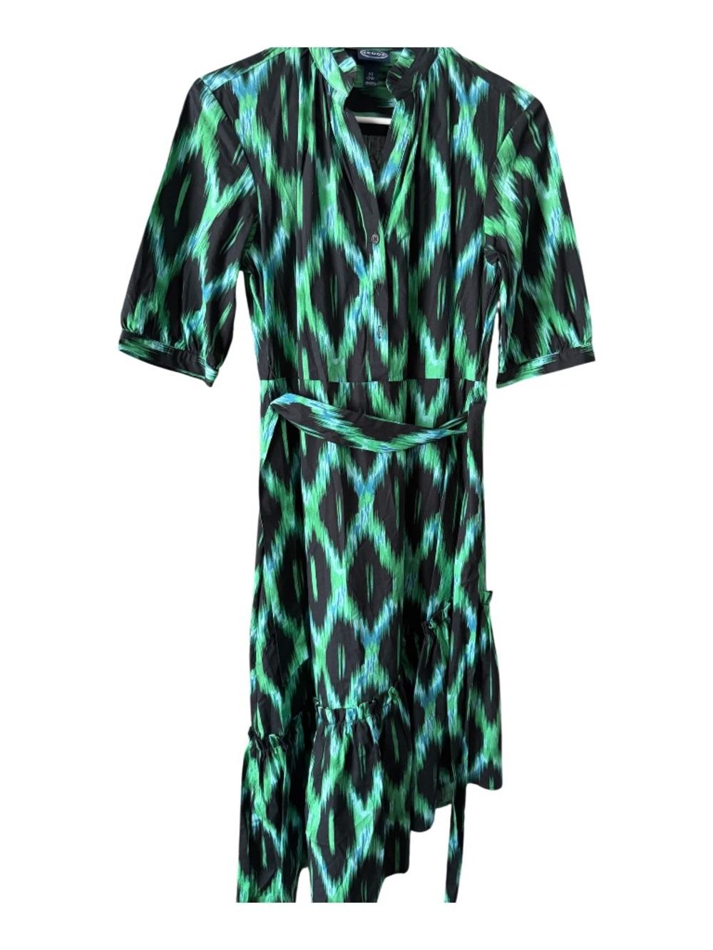 Scoop Women's Green Ikat-Print Tie-Waist Midi Dress